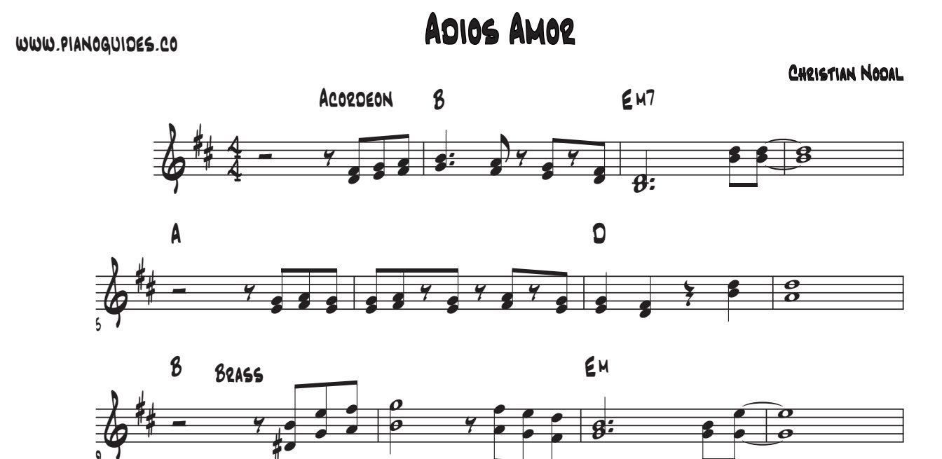 Título y primeras líneas de la guía de Adios Amor