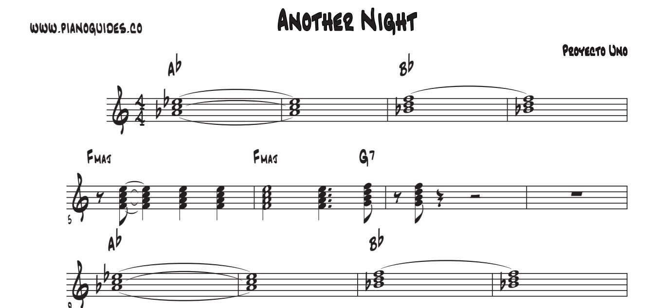 Título y primeras líneas de la guía de Another Night