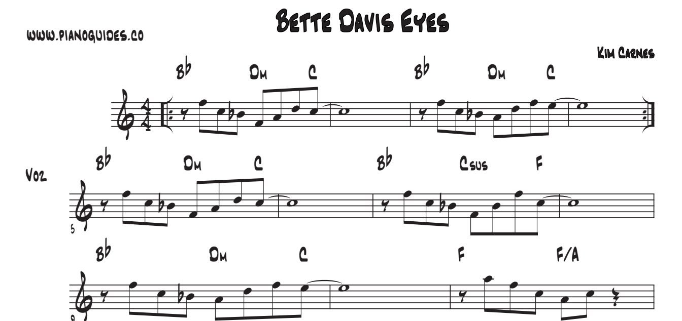 Título y primeras líneas de la guía de Bette Davis Eyes