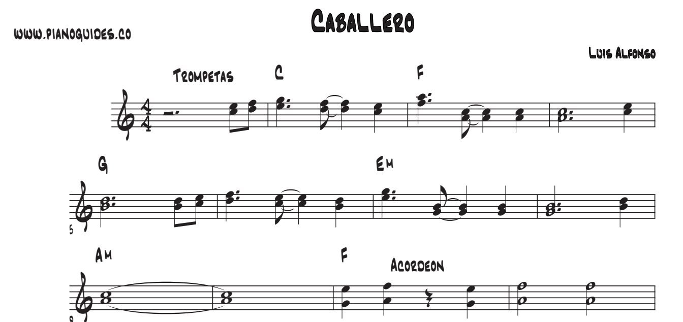 Título y primeras líneas de la guía de Caballero