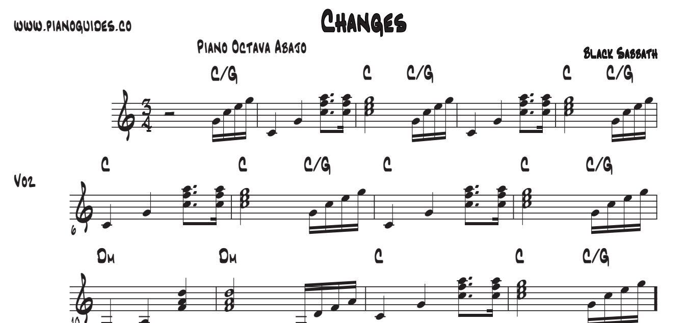 Título y primeras líneas de la guía de Changes