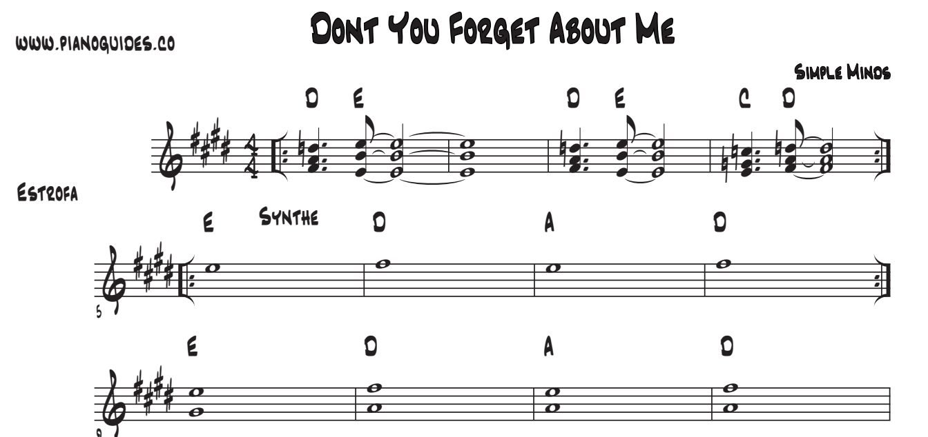 Título y primeras líneas de la guía de Don't You Forget About Me