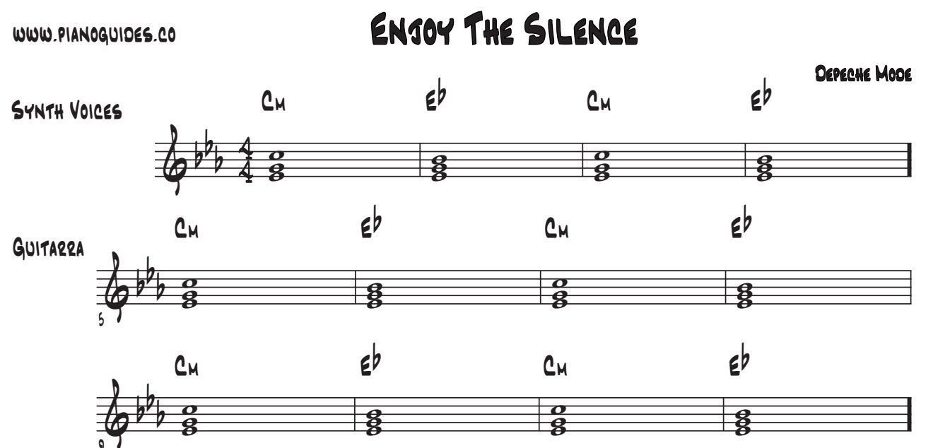 Título y primeras líneas de la guía de Enjoy The Silence (Pista)