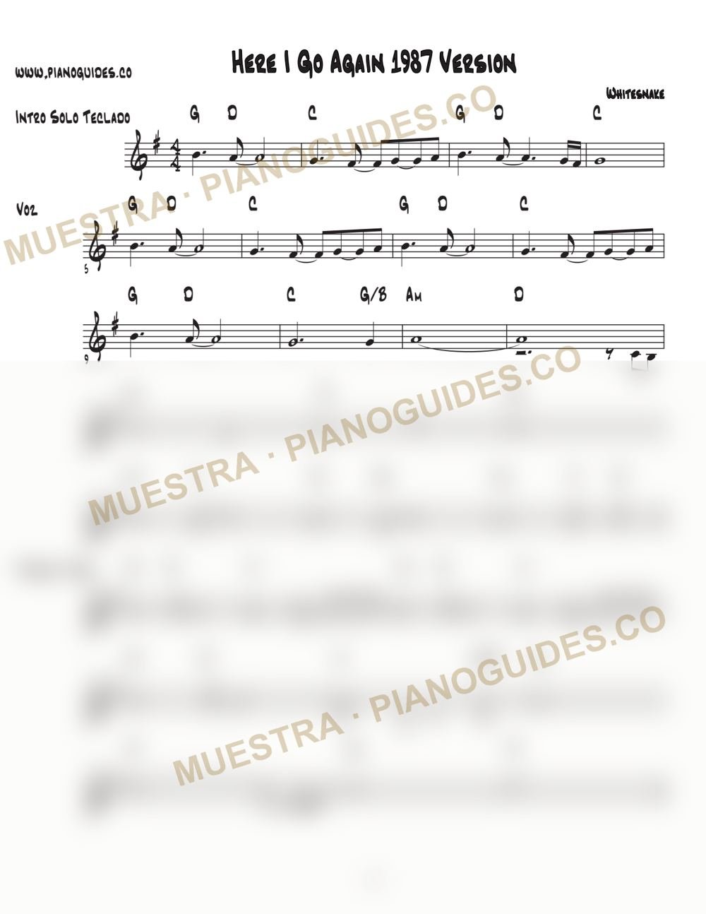 Primera página de la guía Here I Go Again (1987 Version)
