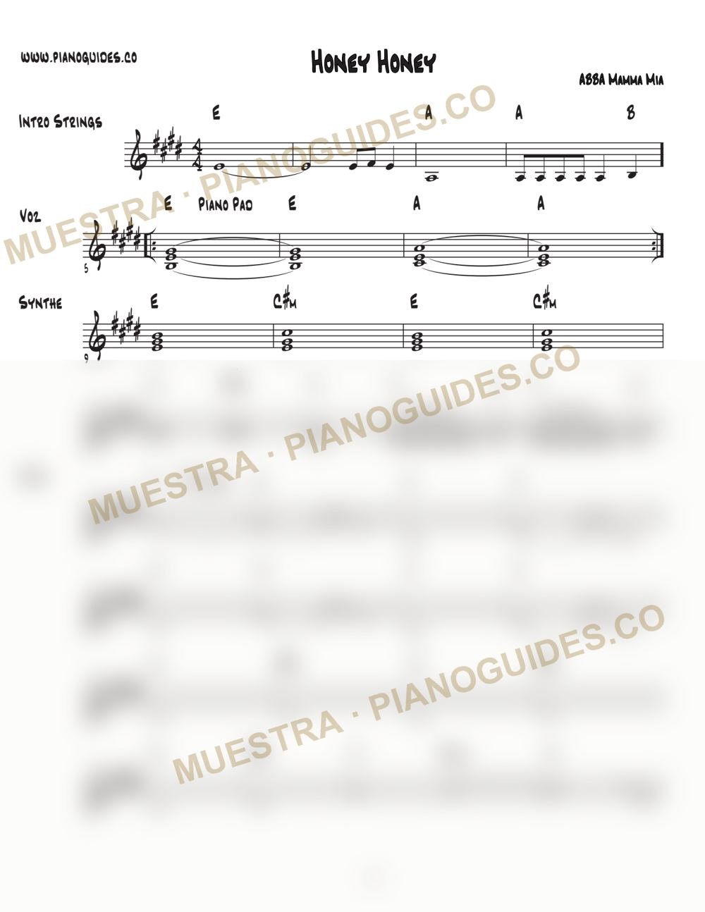 Primera página de la guía Honey, Honey (Mamma Mia)