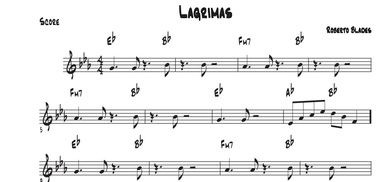 Título y tres primeras líneas de la guía de Lágrimas (Roberto Blades)