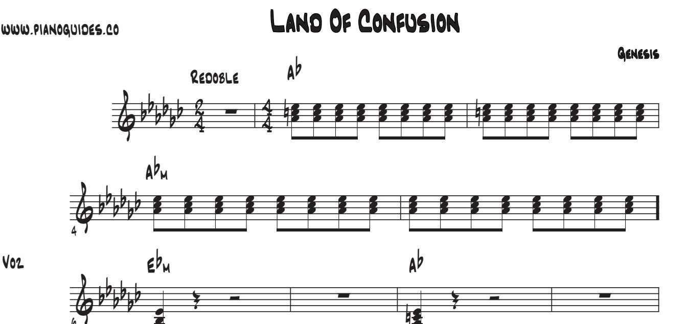 Título y primeras líneas de la guía de Land Of Confusion