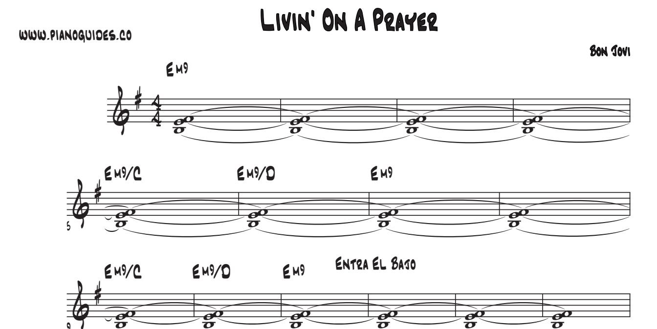 Título y primeras líneas de la guía de Livin' On A Prayer