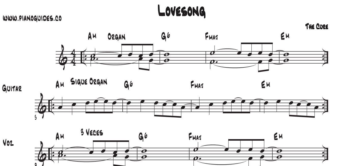 Título y primeras líneas de la guía de Lovesong