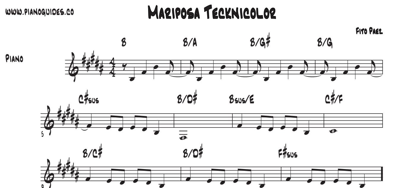 Título y primeras líneas de la guía de Mariposa Tecknicolor
