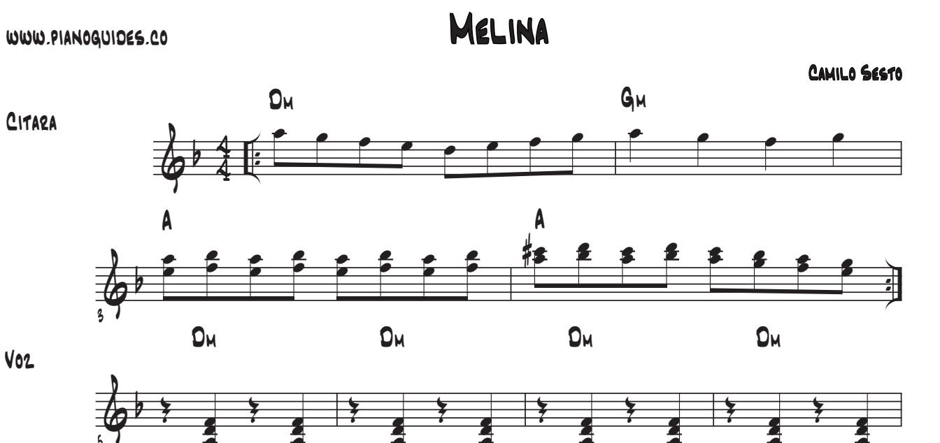 Título y primeras líneas de la guía de Melina