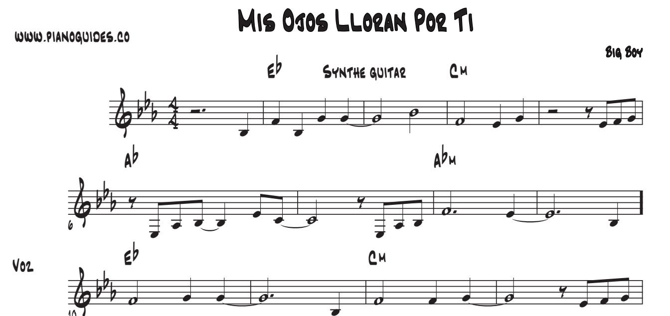 Título y primeras líneas de la guía de Mis Ojos Lloran Por Ti