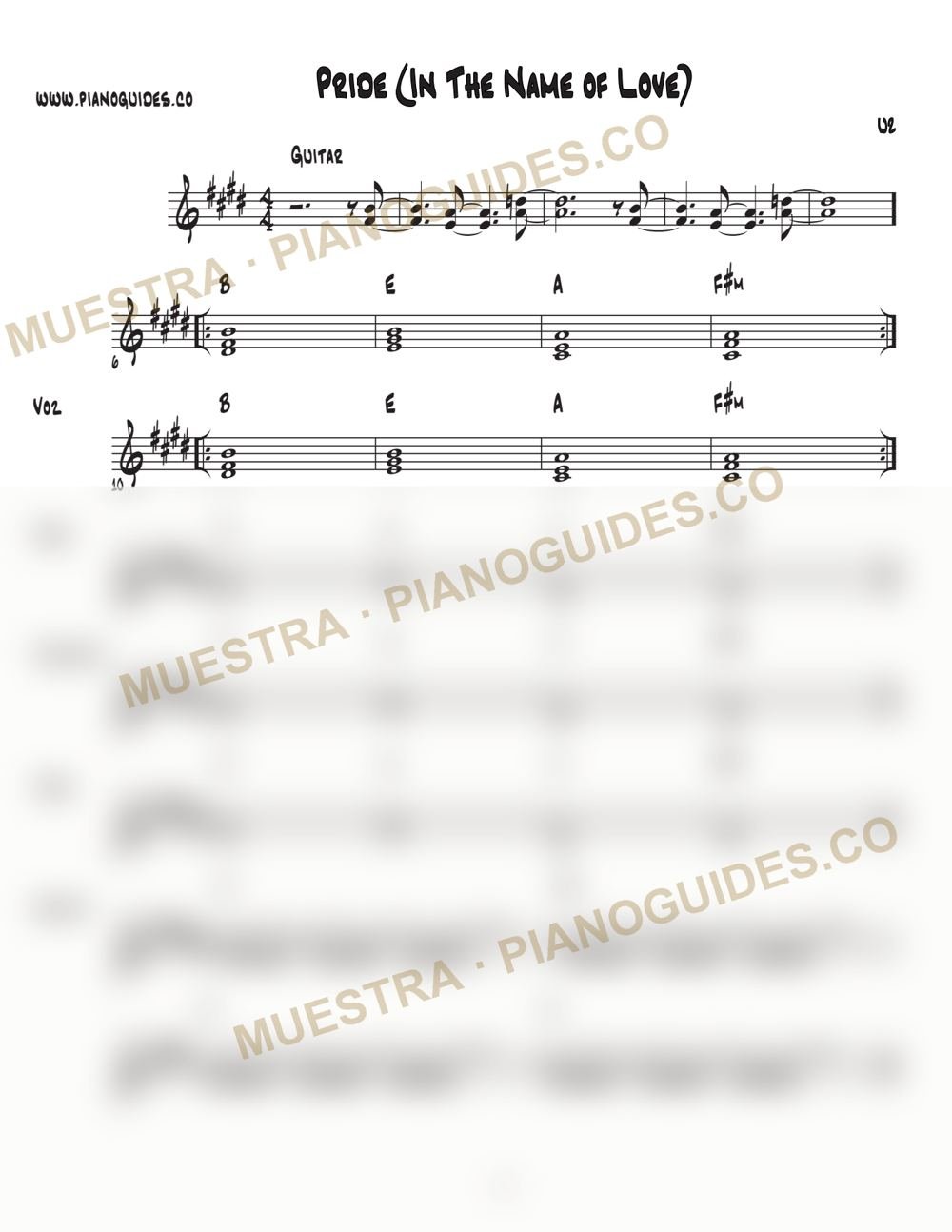Primera página de la guía Pride (In The Name Of Love)