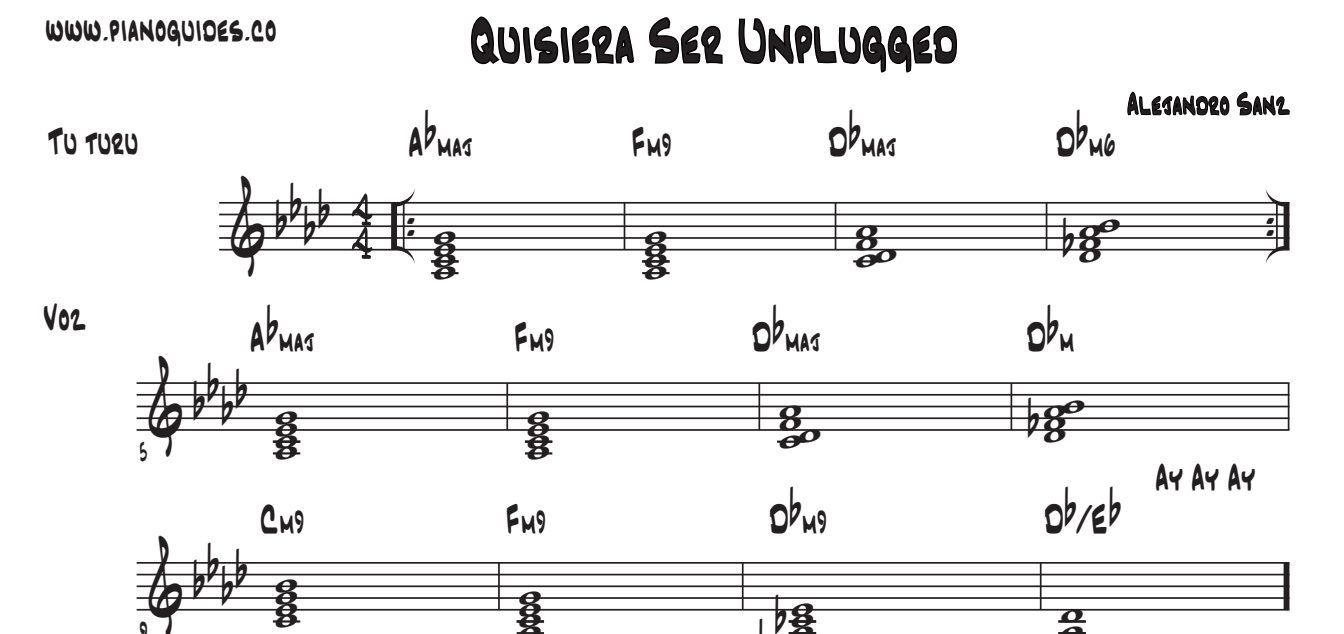 Título y primeras líneas de la guía de Quisiera Ser (Unplugged)
