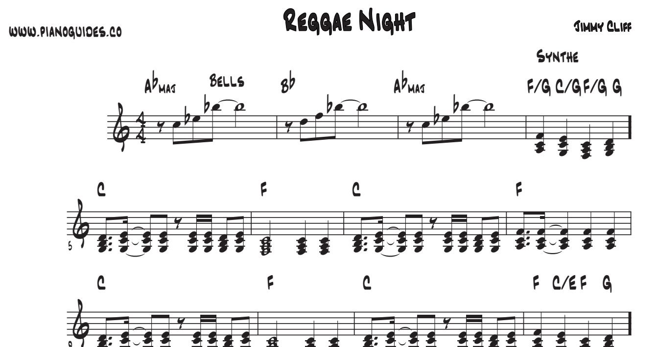 Título y primeras líneas de la guía de Reggae Night