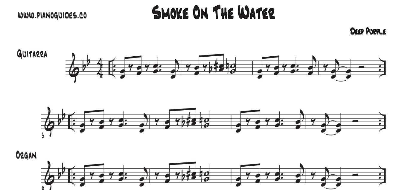 Título y primeras líneas de la guía de Smoke On The Water