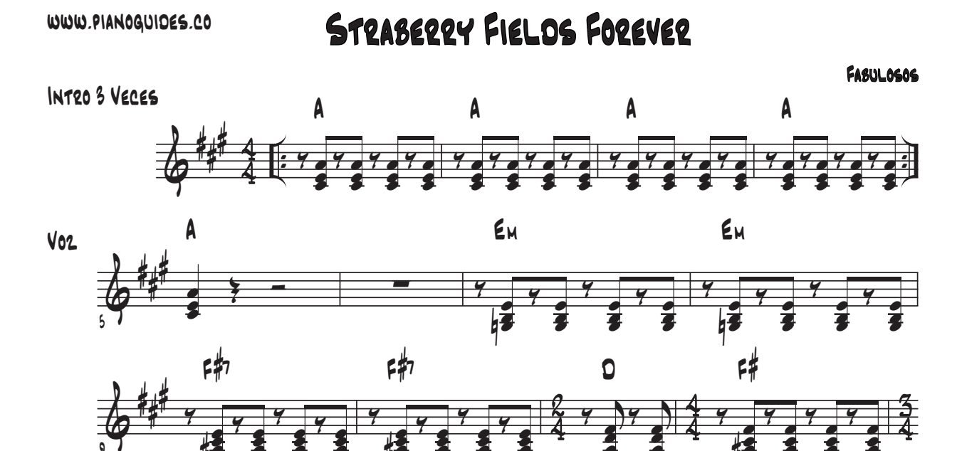 Título y primeras líneas de la guía de Strawberry Fields Forever