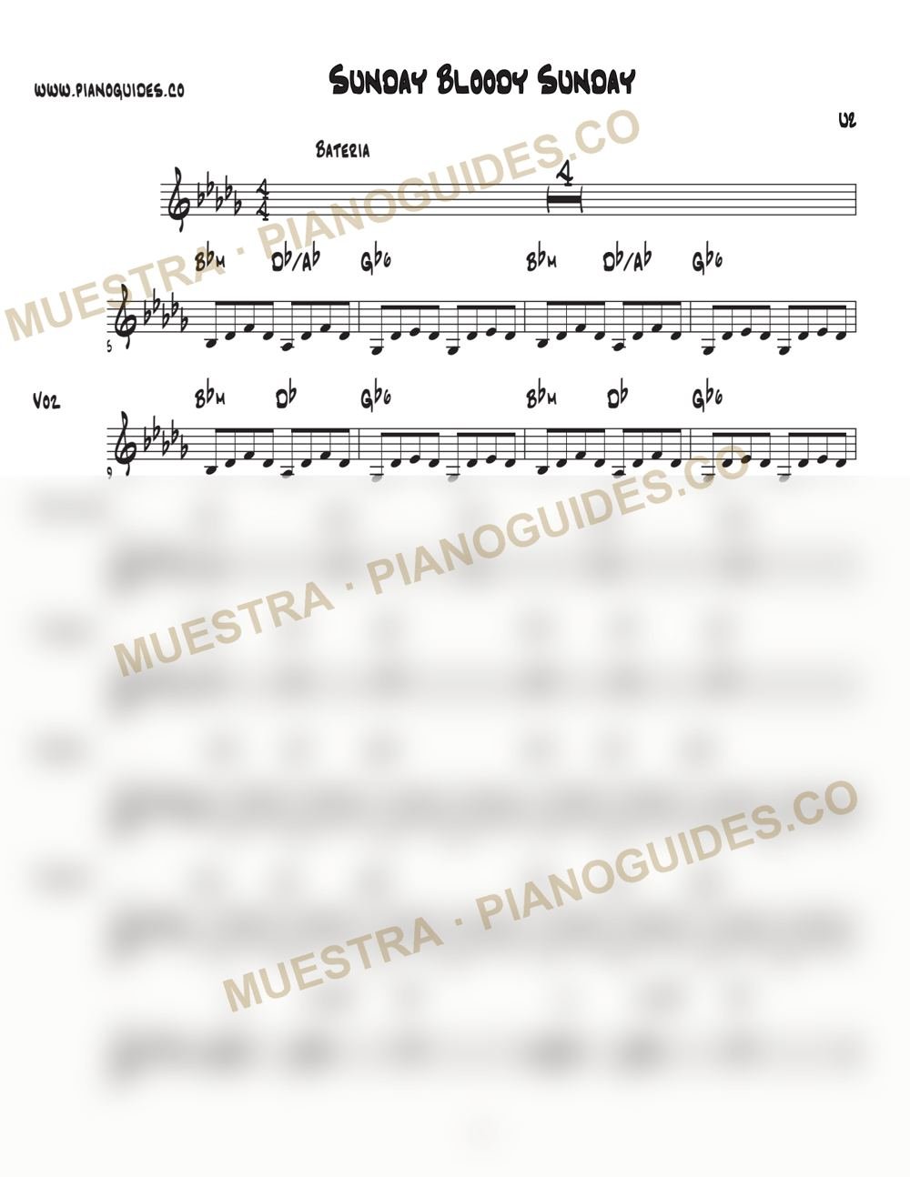 Primera página de la guía Sunday Bloody Sunday