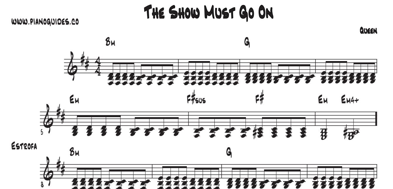 Título y primeras líneas de la guía de The Show Must Go On