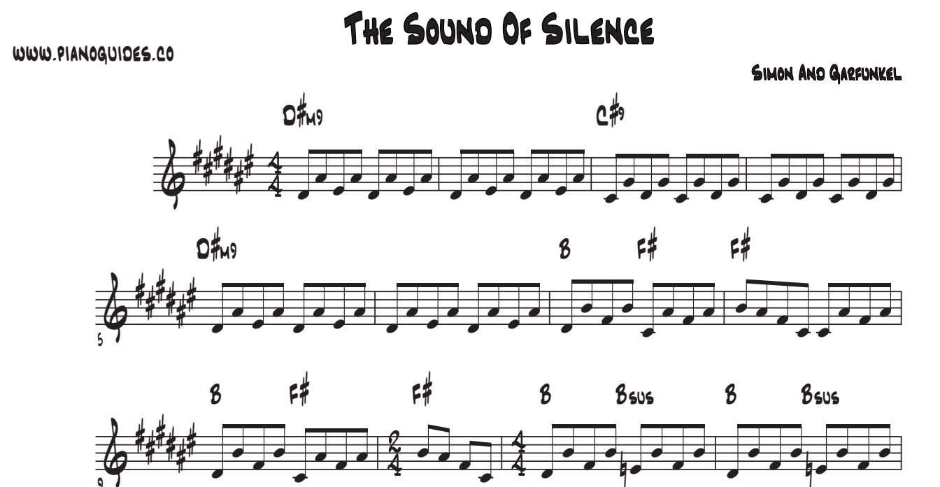 Título y primeras líneas de la guía de The Sound Of Silence