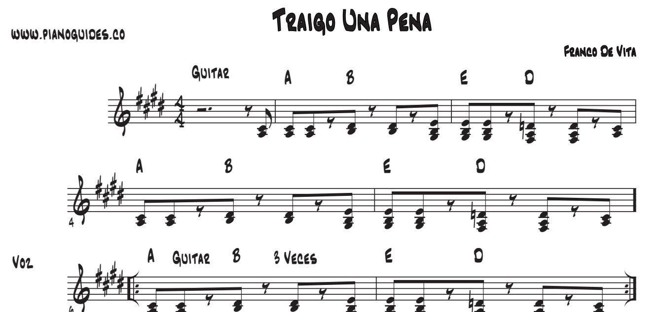 Título y primeras líneas de la guía de Traigo Una Pena