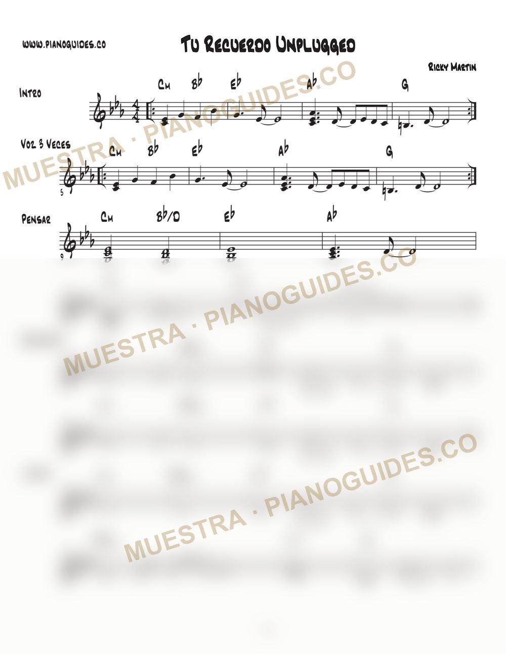 Primera página de la guía Tu Recuerdo (Unplugged)
