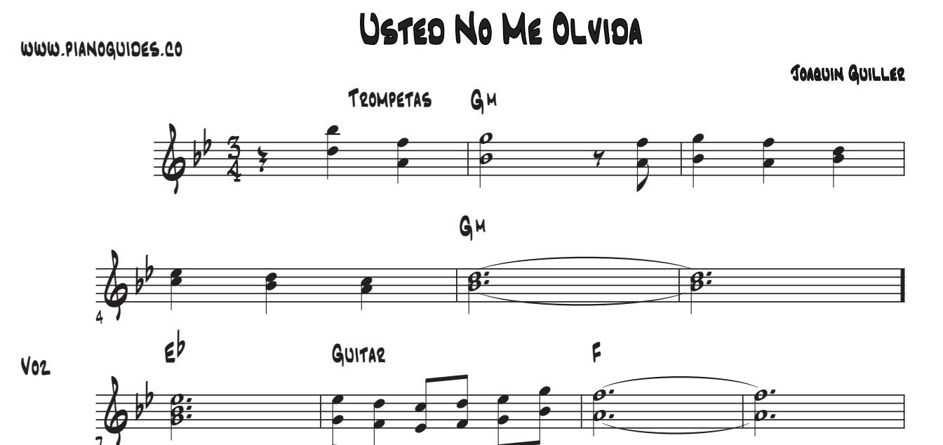 Título y primeras líneas de la guía de Usted No Me Olvida