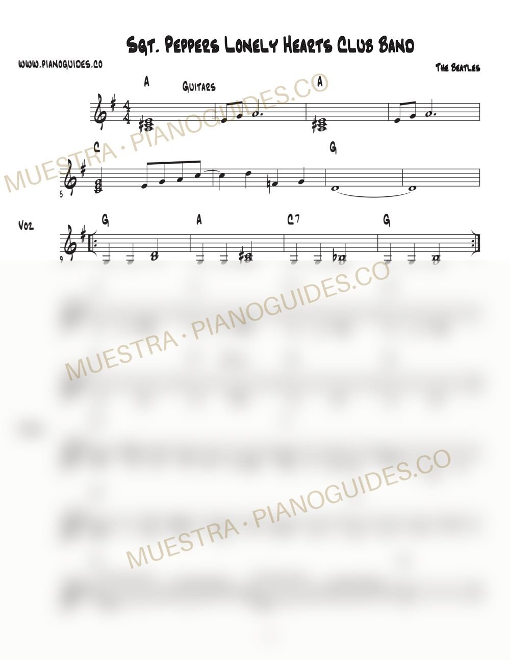 Primera página de la guía Sgt. Peppers Lonely Hearts Club Band